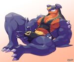  anthro bulge bulge_grab clothing dragon garchomp generation_4_pokemon lying male muscular muscular_anthro muscular_male nintendo nipples on_back pecs pokemon pokemon_(species) scalie shirt simple_background solo spikes spikes_(anatomy) tank_top teeth topwear underwear voviat 