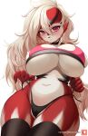  absurd_res anthro big_breasts breasts camel_toe canid canine clothed clothing female fur generation_7_pokemon hair hi_res legwear looking_at_viewer lycanroc macaronneko mammal midnight_lycanroc nintendo nipples panties pokemon pokemon_(species) red_body red_fur solo underwear white_body white_fur 