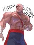  1boy abs bald blank_eyes eyepatch feet_out_of_frame fingerless_gloves gloves happy_birthday highres large_pectorals looking_ahead male_focus muscular muscular_male no_eyebrows no_nipples pectorals sagat solo standing street_fighter strongman_waist tetsu_(kimuchi) topless_male 