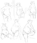  2021 aiden_belyaev_(cettus) anthro belly big_belly bottomwear briefs briefs_only cettus clothed clothing domestic_cat felid feline felis hi_res leaning male mammal multiple_images overweight overweight_anthro overweight_male pants pose shorts sitting sketch sketch_page standing topless underwear underwear_only 