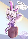  annoyed_expression bunny_costume butt choker clothing costume cuff_links fake_ears female hashcopyrice hi_res humanoid jewelry league_of_legends looking_at_viewer looking_back looking_back_at_viewer necklace nipple_slip riot_games short_stack solo tristana_(lol) watermark yordle 