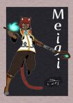  action_pose animal_ears animal_humanoid arc_rose clothed clothing dark_body dark_skin eyewear glasses hi_res human humanoid magic magic_staff magic_user mammal meigi_(arc_rose) nonbinary_(lore) open_mouth pose smile staff weapon 