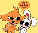  blush bowbi chikn_nuggit chikn_nuggit_(chikn_nuggit) collar duo feral flirting flirting_look iscream_(chikn_nuggit) lagomorph leporid male mammal nonbinary_(lore) rabbit scar tagme text 