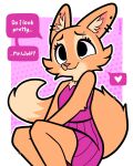  &lt;3 2023 anthro biped black_eyes border canid canine clothed clothing dialogue diane_foxington dreamworks dress ear_piercing english_text female fox fur hi_res jayrnski jewelry mammal necklace orange_body orange_fur piercing pink_background question_mark simple_background smile solo speech_bubble text the_bad_guys white_border 