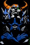  beard black_background bohemian_rhapsody crossed_arms cyclonus facial_hair frown galvatron green_eyes horns looking_up makoto_ono mecha mustache no_humans portrait queen_(band) robot science_fiction sweeps_(transformers) transformers transformers:_generation_1 unicron 