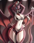  2023 4:5 anthro big_breasts bikini breasts clothing digital_media_(artwork) digital_painting_(artwork) dragon dragonmaid_sheou duel_monster female hands_over_head hi_res light looking_at_viewer maid_bikini maid_collar membrane_(anatomy) membranous_wings paradoxing signature skimpy_bikini solo spikes spikes_(anatomy) swimwear tail thick_thighs wide_hips wings yu-gi-oh! 