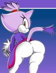  anthro big_butt blaze_the_cat butt clothed clothing domestic_cat felid feline felis female fur gloves handwear hi_res looking_back mammal purple_body purple_fur sega simple_background solo sonic_the_hedgehog_(series) sweater topwear vilepluff white_body white_clothing white_fur white_gloves white_handwear 