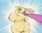  activision anthro bianca_(spyro) big_breasts big_butt black_pupils blonde_hair blue_eyes breasts butt cape clothing female hair hi_res huge_breasts huge_butt lagomorph leporid mammal nondelismell nude open_mouth pupils rabbit side_boob solo spyro_the_dragon thick_thighs wide_hips yellow_body 