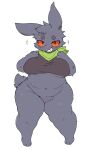  anthro big_breasts blush bottomless breasts clothed clothing featureless_crotch female generation_1_pokemon gengar hi_res looking_at_viewer navel nintendo overweight overweight_female pasong plump_(character) pokemon pokemon_(species) purple_body red_eyes scarf shirt smile solo thick_thighs topwear 