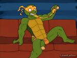  absurd_res anthro clothed clothing food furniture hi_res jockstrap jockstrap_only lewd_latte logo logo_parody male michelangelo_(tmnt) pizza sofa solo spread_legs spreading surprise surprised_expression teenage_mutant_ninja_turtles topless underwear underwear_only 