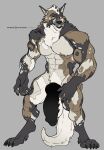  african_wild_dog american_mythology animal_genitalia animal_penis anthro balls big_balls big_penis canid canine chupacabra cryptid fur genitals guccigarf hi_res horn male mammal muscular muscular_anthro muscular_male mythology nude penis solo spots tail 