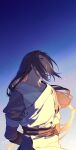  1boy arms_behind_back black_hair dated gradient_background highres kazuki_yone long_hair low-tied_long_hair luo_xiaohei_zhanji male_focus profile solo upper_body very_long_hair wuxian_(the_legend_of_luoxiaohei) 