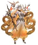  1girl bare_shoulders blonde_hair bodysuit breasts clothing_cutout detached_sleeves fire_emblem fire_emblem_heroes full_body gold_trim gradient_clothes grey_bodysuit grey_hair gullveig_(fire_emblem) horns large_breasts long_hair long_sleeves looking_at_viewer multicolored_hair official_art open_pants pale_skin pants puffy_pants seidr_(fire_emblem) single_horn snake snake_hair solo thick_thighs thigh_cutout thigh_strap thighs tight_clothes two-tone_hair very_long_hair yellow_eyes 