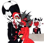  black_hair blitzo_(helluva_boss) blush bodily_fluids breast_grab breasts demon fangs female group hair hand_on_breast helluva_boss hi_res horn humanoid imp kissing looking_pleasured male male/female married_couple millie_(helluva_boss) moxxie_(helluva_boss) multicolored_body nipples open_mouth open_smile red_body saliva sex simple_background skeleslay smile tail teeth thick_thighs tongue tongue_out two_tone_body vaginal white_background white_body white_hair 