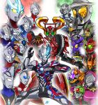  6+boys alien blue_eyes crossover heart_(kamen_rider_drive) highres kamen_rider kamen_rider_drive_(series) kamen_rider_ginga kamen_rider_raia kamen_rider_shin multiple_boys shafuu_(arrowww12ga) star_(symbol) superhero tokusatsu ultra_series ultraman_agul ultraman_blazar ultraman_blazar_(series) ultraman_decker ultraman_ginga ultraman_hikari ultraman_neos_(series) ultraman_nexus_junis_blue ultraman_powered ultraman_titas_(ultraman_taiga) voice_actor_connection yellow_eyes 