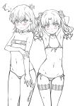  2girls anger_vein bikini breasts choker eyepatch_bikini front-tie_bikini_top front-tie_top isshi_pyuma lineart long_hair looking_at_viewer micro_bikini misaka_mikoto monochrome multiple_girls shirai_kuroko short_hair side-tie_bikini_bottom small_breasts swimsuit toaru_kagaku_no_railgun toaru_majutsu_no_index twintails twitter_username 