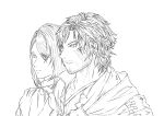  absurdres cape clive_rosfield couple earrings final_fantasy final_fantasy_xvi g-pen highres jewelry jill_warrick lineart non-web_source scar 