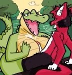  alligator alligatorid anthro belly_scales big_breasts bodily_fluids breast_play breasts canid canine canis crocodilian cum cum_on_breasts dubindore duo ejaculation erection eyelashes eyes_closed female fur genital_fluids genitals green_body green_scales hi_res humanoid_genitalia humanoid_penis male male/female mammal non-mammal_breasts nude open_mouth outside penis plant red_body red_fur reptile scales scalie sex sharp_teeth smile sweat sweatdrop teeth titfuck tongue tree water wolf 