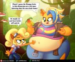  6:5 absurd_res activision anthro bandicoot belly belt belt_buckle blonde_hair bottomwear breasts clothing coco_bandicoot crash_bandicoot_(series) denim denim_clothing duo english_text eyewear female female/female food fruit fur goggles hair hi_res jeans lolwutburger looking_at_another mammal marsupial navel overalls pants pirate_tawna plant slightly_chubby text thick_thighs url wide_hips wumpa_fruit 