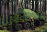  2girls anti-aircraft archirai arms_behind_head autocannon belt black_footwear black_hair blonde_hair bow braid brown_eyes camouflage cannon forest hair_tubes hakurei_reimu highres kirisame_marisa leaning long_hair military military_truck military_vehicle motor_vehicle multiple_girls nature one_eye_closed russo-ukrainian_war side_braid signature single_braid sitting standing tarpaulin touhou truck tryzub ukrainian_flag weapon white_bow yellow_eyes 