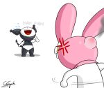  absurd_res angry_expression animal_humanoid anthro cdrspark cross-popping_vein demon duo evil_laugh female female/female hi_res humanoid kuromi lagomorph lagomorph_humanoid laughing_at leporid leporid_humanoid male male/female mammal mammal_humanoid my_melody onegai_my_melody rabbit sanrio 