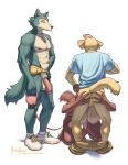  anthro backsack balls beastars bird_dog black_nose breasts brown_body brown_fur bulge butt canid canine canis clothed clothed/nude clothed_male_nude_female clothed_male_nude_male clothing domestic_dog fanny_pack female fur genitals grey_body grey_fur group hi_res hunting_dog jack_(beastars) juno_(beastars) labrador legoshi_(beastars) male male/female mammal meesh mostly_nude nude penis retriever tan_body tan_fur trio walkies wolf 