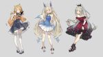  3girls :p absurdres ahoge animal_ear_fluff animal_ears aqua_eyes bare_shoulders bell black_bow black_footwear blonde_hair blue_dress blush bow breasts cat_ears cat_tail cleavage detached_sleeves dress english_commentary enna_alouette ethyria flower flower_ornament footwear_bow full_body grey_background grey_hair hair_bow hair_flower hair_ornament hand_on_own_chest head_wings high_heels high_ponytail highres jingle_bell lai_dou_laile_555 light_smile long_hair looking_at_viewer millie_parfait multicolored_hair multiple_girls nijisanji nijisanji_en open_mouth orange_bow purple_eyes red_dress red_eyes red_nails reimu_endou ribbon see-through see-through_dress see-through_sleeves short_hair simple_background small_breasts smile tail tail_ornament tail_ribbon thighhighs toenails tongue tongue_out twintails two-tone_hair white_thighhighs wings wrist_cuffs 