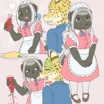  angry anthro badger cheetah clothed clothing duo ekaki510 felid feline female food honey_badger ketchup ketchup_bottle maid_uniform male mammal mustelid musteline omurice_(food) uniform unprofessional_behavior 