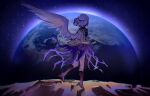  1girl earth_(planet) feathered_wings highres kishin_sagume looking_afar looking_ahead moon one-hour_drawing_challenge planet shadow shouxishao_jiuyuan sky solo space star_(sky) starry_sky touhou wings 