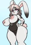  anthro big_breasts breasts female genitals hair heart_(marking) lagomorph leporid mammal pink_hair pussy rabbit serena_valentine short_stack slightly_chubby solo spots tattoo 