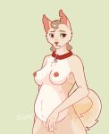  absurd_res anthro areola belly big_belly breasts canid canine canis digital_media_(artwork) domestic_dog emmie_(sigher) female fur genitals hair hi_res looking_at_viewer mammal nipples norwegian_buhund nude pixel_(artwork) pregnant pregnant_female sigher simple_background solo spitz tail 