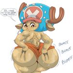  anthro big_butt bodily_fluids bouncing_butt butt capreoline deer furryonline1 hi_res looking_back male mammal one_piece reindeer solo sweat tail text thick_thighs tony_tony_chopper 