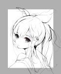  1girl absurdres bare_shoulders blunt_bangs bow framed grey_eyes guppy-sunstrider hair_bow hair_tubes hakurei_reimu high_ponytail highres lineart long_hair monochrome no_nose sidelocks sketch solo touhou 