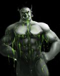  2006 abs bartol black_background covered_in_goo dripping ear_piercing ear_ring featureless_crotch hands_on_own_hips humanoid humanoid_pointy_ears male muscular muscular_male orc pecs piercing ring_piercing simple_background solo tusks 