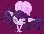  butt female hair hi_res humanoid humanoid_pointy_ears league_of_legends looking_at_viewer looking_up lulu_(lol) not_furry nude purple_background purple_hair riot_games ruthlesspeasant simple_background smile smug solo yordle 