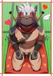  &lt;3 absurd_res anthro asian_clothing blush brown_body brown_fur bulge canid canine canis clothing disembodied_hand domestic_dog duo east_asian_clothing eyes_closed fur hair hi_res japanese_clothing kneeling lifewonders male mammal melee_weapon ninja pixiv_id_13961915 scar tadatomo tail tail_motion tokyo_afterschool_summoners underwear warrior weapon white_hair 