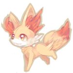  :3 animal_ear_fluff animal_focus brown_outline closed_mouth commentary fang fang_out fennekin from_side full_body lowres no_humans ntmkn pokemon pokemon_(creature) red_eyes simple_background solo white_background 