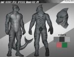  5_fingers anthro biped bitfang claws color_swatch countershade_face countershade_torso countershading fin fingers fish grey_body hi_res male marine model_sheet shark solo striped_body stripes tail tail_fin 
