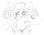 2016 ailurid anthro biped black_and_white blush blush_lines bracelet clothed clothing disembodied_finger duo eyebrows female flat_chested front_view hair inner_ear_fluff jewelry long_hair looking_down malachyte mammal micro monochrome navel nipples pupils red_panda sketch standing thong thong_only topless tuft underwear underwear_only unusual_pupils 