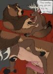  anatomically_correct anatomically_correct_genitalia anatomically_correct_penis animal_genitalia animal_penis anthro anthro_on_feral antlers balls bear bestiality big_balls big_penis blush brown_bear cervine cervine_genitalia cervine_penis comic deer dialogue doggystyle duo feral from_behind_position frottage furniture genitals grizzly_bear hair hgythshs hi_res horn kuruk_(character) male male/male mammal mane mane_hair pawpads paws penis petting roommate sex sheath size_difference sofa text third-party_edit ursine ursine_penis 