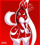  absurd_res anthro beverage_between_breasts blush bra bulge clothing coca-cola cocacoleon eeveelution eyes_closed fur generation_4_pokemon glaceon gynomorph_(lore) hexami hi_res markings nintendo panties pokemon pokemon_(species) pressing_breasts_together red_body red_fur simple_background small_bulge underwear white_bra white_clothing white_markings white_panties white_underwear 