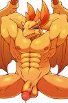  abs anthro balls biceps breath_of_fire capcom casual_nudity dragon foreskin garr_(breath_of_fire) genitals humanoid_genitalia humanoid_penis iriai_inasa male manly muscular muscular_anthro muscular_male navel nipples nude pecs penis quads scalie simple_background solo solo_focus wings 