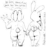 2023 anthro asthexiancal barely_visible_genitalia barely_visible_penis bonnie_hopps butt disney duo english_text female genitals hand_holding lagomorph leporid male mammal nude penis rabbit rear_view scut_tail short_tail stu_hopps tail tail_motion tailwag text tongue tongue_out zootopia 