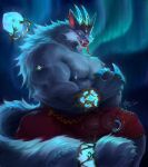  animal_humanoid anthro big_muscles big_penis bottomwear canid canine canis clothed clothing digital_media_(artwork) ear_piercing erection genital_piercing genitals half_naked hi_res humanoid humanoid_genitalia humanoid_penis league_of_legends looking_at_viewer male mammal muscular muscular_anthro muscular_male natee_sinlp nipple_piercing nipples open_mouth pants pecs penis penis_piercing piercing riot_games smile solo tongue tongue_out vein veiny_penis warwick_(lol) wolf 