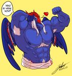  &lt;3 anthro armpit_hair armpit_up avian biceps body_hair flexing hairy_breasts jabuhusky looking_at_viewer male muscular muscular_male nipples one_eye_closed solo super_sentai text wings wings_on_back wink winking_at_viewer wise_god_torin_(zyuden_sentai_kyoryuger) yellow_eyes zyuden_sentai_kyoryuger 