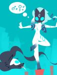  2023 anthro balancing digital_media_(artwork) duo fur hydrabb kindred_(lol) lamb_(lol) league_of_legends navel riot_games thought_bubble white_body white_fur wolf_(lol) 