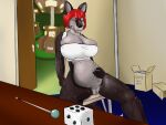  absurd_res anthro bladder_bulge breasts canid canine detailed_background dice female genitals hi_res mammal penetration pussy solo urethral urethral_penetration zixxxous 