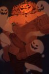  1boy abs arm_hair armpit_hair armpit_hair_peek bara black_sclera chest_hair clothes_pull colored_sclera come_hither ghost girthy_penis glowing glowing_eyes hairy halloween halloween_costume highres huge_penis jack-o&#039;-lantern_head large_pectorals large_testicles leg_hair looking_at_viewer male_focus monster_boy muscular muscular_male navel navel_hair nelsonbear_(same22shark) nipples open_mouth original outstretched_hand pants pants_pull pectorals penis precum precum_drip pubic_hair pulled_by_self pumpkin reaching reaching_towards_viewer seductive_smile smile solo stomach strongman_waist testicles thick_thighs thighs twitching_penis uncensored undressing 