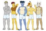  anthro anthrofied boxers_(clothing) boxers_only clothed clothing cubone devil_horns_(gesture) fuze generation_1_pokemon gesture grin group hi_res kadabra male navel nintendo nipples onix pikachu pokemon pokemon_(species) pokemorph simple_background smile tongue tongue_out topless underwear underwear_only wartortle white_background 