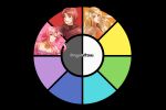  1boy 1girl ayumitsuu azelle_(fire_emblem) blonde_hair brigid_(fire_emblem) cape color_wheel_challenge dress ethlyn_(fire_emblem) ethlyn_(masquerade)_(fire_emblem) fire_emblem fire_emblem:_genealogy_of_the_holy_war fur_trim headband highres long_hair multiple_drawing_challenge orange_eyes pink_eyes pink_hair red_eyes red_hair short_hair 